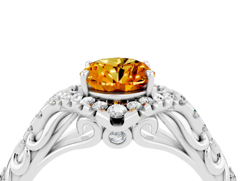 White gold Oval Cut Citrine Solitaire Ring with Hidden Halo and Pavé Band_16