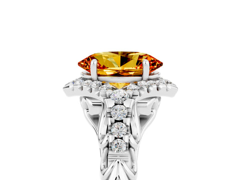 White gold Oval Cut Citrine Solitaire Ring with Hidden Halo and Pavé Band_17