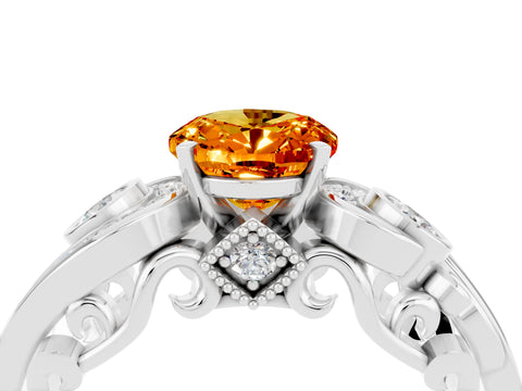 White gold Oval Cut Citrine Solitaire Ring with Milgrain Pavé Band and Four-Prong Setting_52