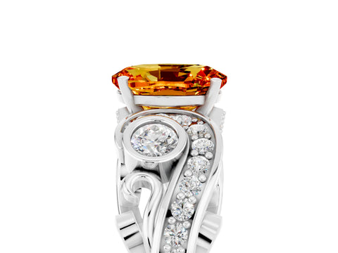White gold Oval Cut Citrine Solitaire Ring with Milgrain Pavé Band and Four-Prong Setting_53