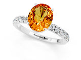 White gold Oval Cut Citrine Solitaire Ring with Pavé Accents and Four-Prong Setting_1