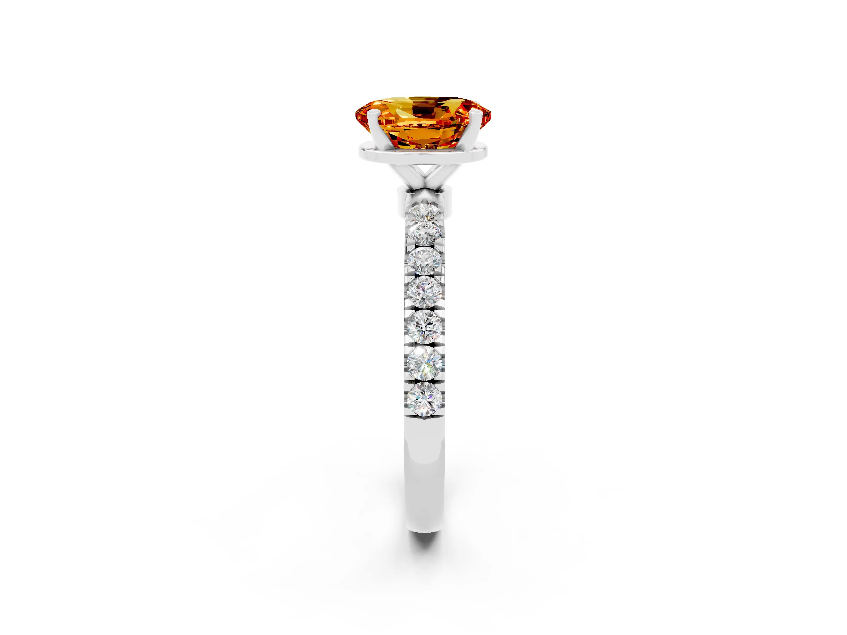 White gold Oval Cut Citrine Solitaire Ring with Pavé Accents and Four-Prong Setting_2