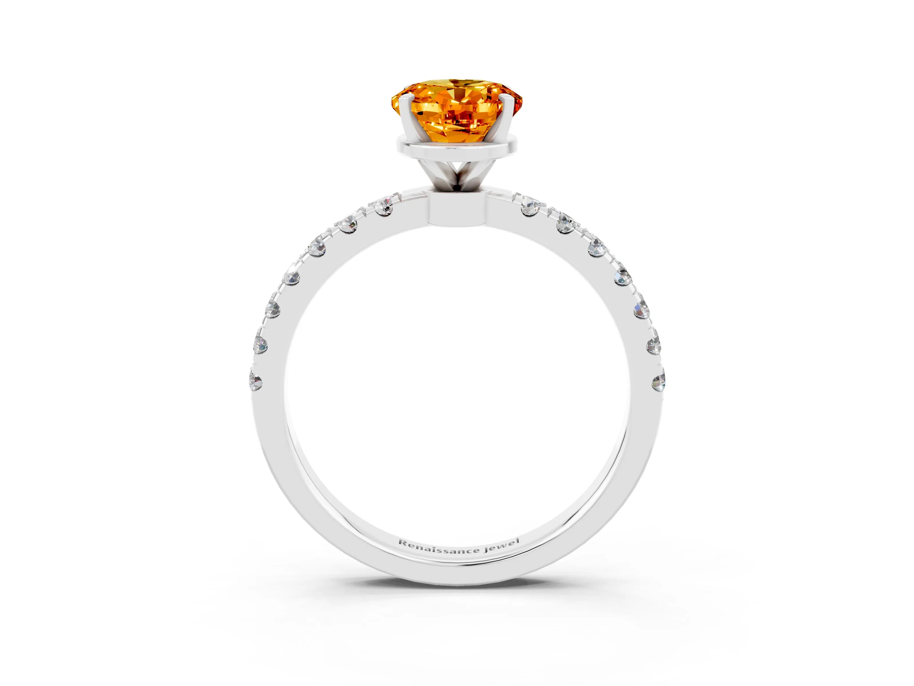 White gold Oval Cut Citrine Solitaire Ring with Pavé Accents and Four-Prong Setting_3