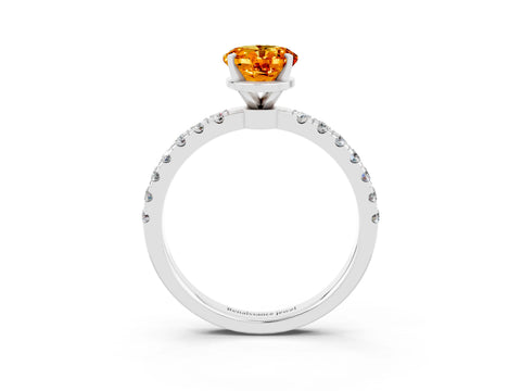 White gold Oval Cut Citrine Solitaire Ring with Pavé Accents and Four-Prong Setting_3
