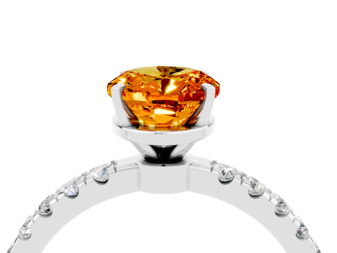 White gold Oval Cut Citrine Solitaire Ring with Pavé Accents and Four-Prong Setting_4