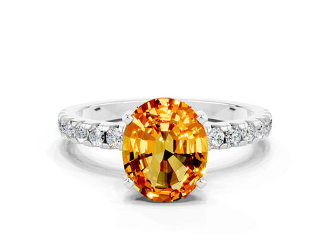 White gold Oval Cut Citrine Solitaire Ring with Pavé Band and Four-Prong Setting_12