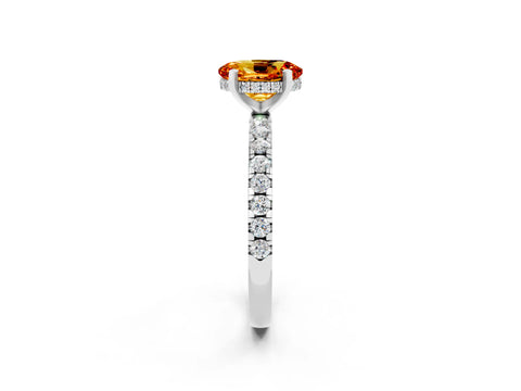 White gold Oval Cut Citrine Solitaire Ring with Pavé Band and Four-Prong Setting_14