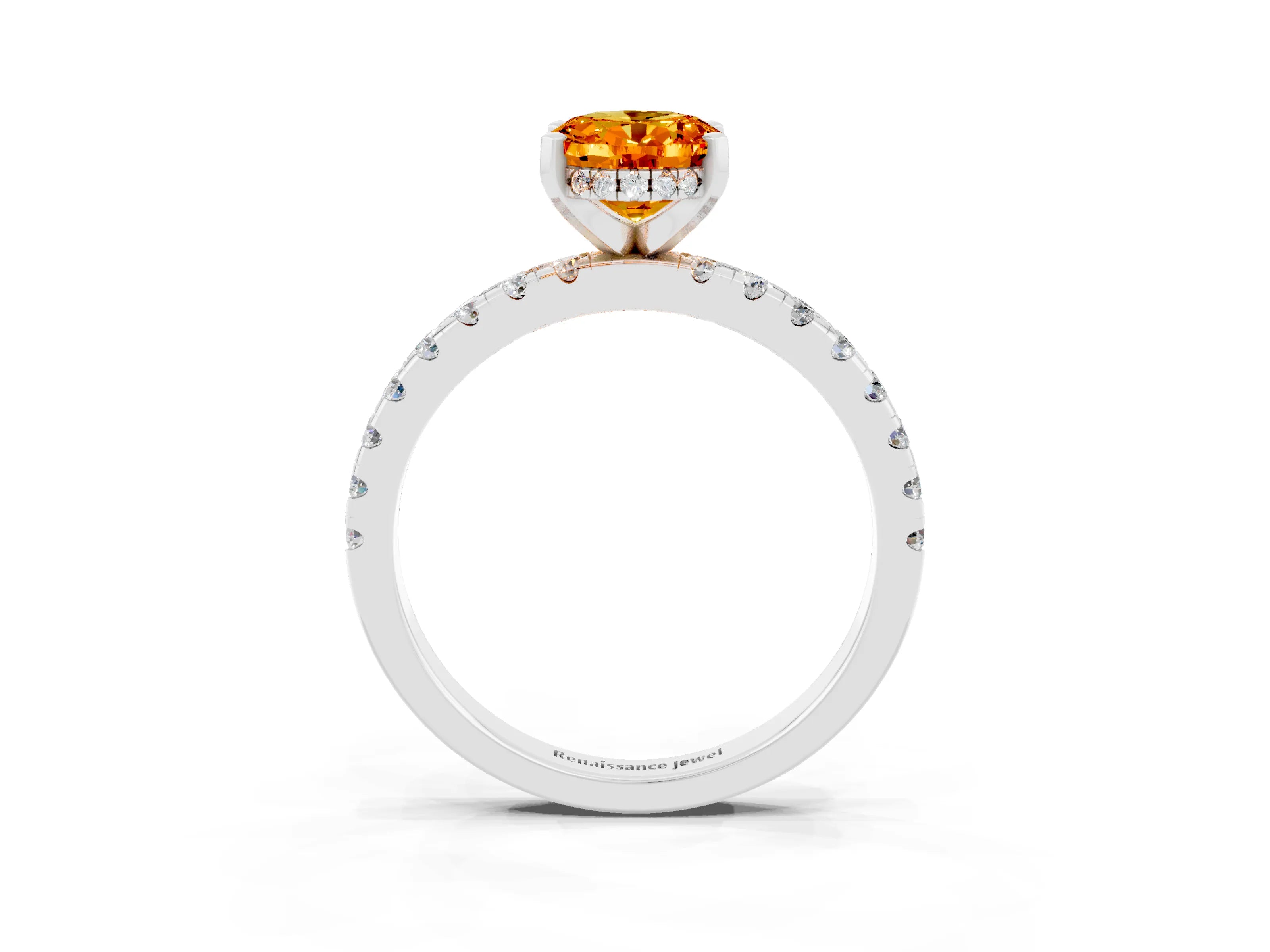 White gold Oval Cut Citrine Solitaire Ring with Pavé Band and Four-Prong Setting_15
