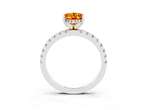 White gold Oval Cut Citrine Solitaire Ring with Pavé Band and Four-Prong Setting_15