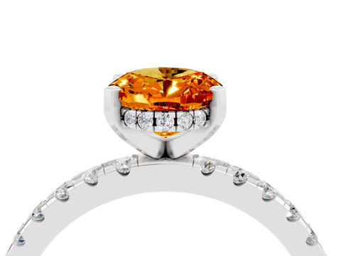 White gold Oval Cut Citrine Solitaire Ring with Pavé Band and Four-Prong Setting_16