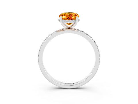 White gold Oval Cut Citrine Solitaire Ring with Pavé Band and Hidden Halo_3