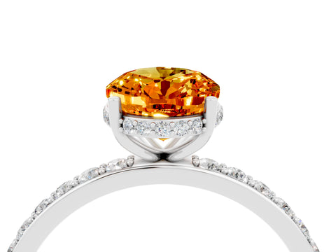 White gold Oval Cut Citrine Solitaire Ring with Pavé Band and Hidden Halo_4