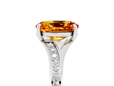 White gold Oval Cut Citrine Solitaire Ring with Pavé Band and Prong Setting_17
