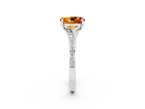 White gold Oval Cut Citrine Solitaire Ring with Pavé Band and Prong Setting_2