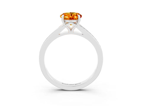 White gold Oval Cut Citrine Solitaire Ring with Pavé Band and Prong Setting_3