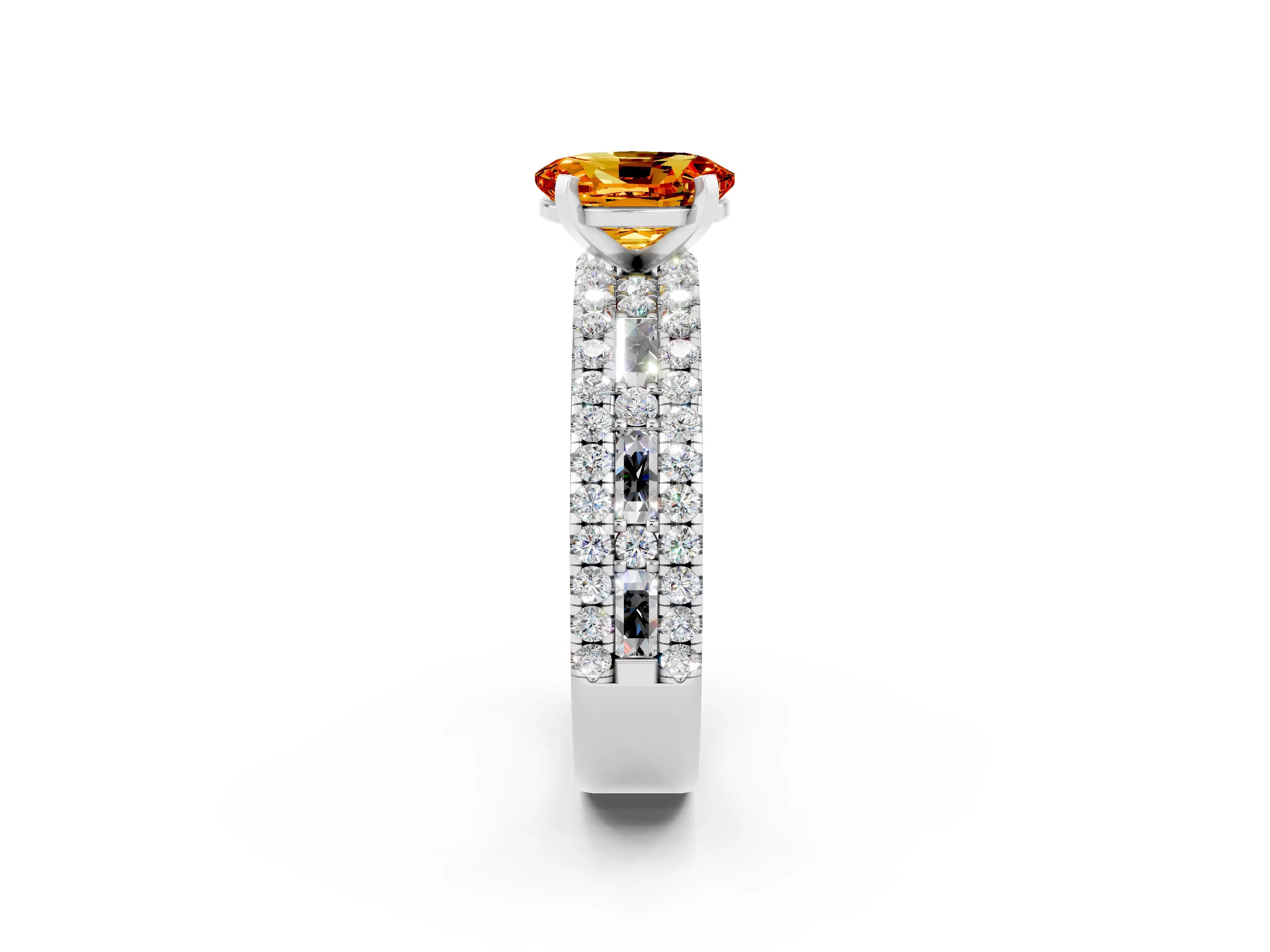 White gold Oval Cut Citrine Solitaire Ring with Pavé and Channel Set Band_2