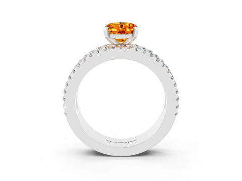 White gold Oval Cut Citrine Solitaire Ring with Pavé and Channel Set Band_3