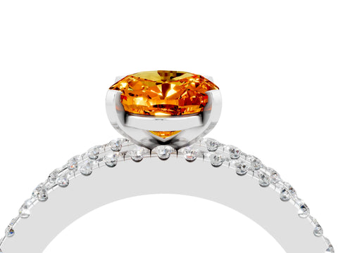 White gold Oval Cut Citrine Solitaire Ring with Pavé and Channel Set Band_4