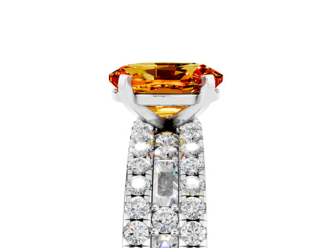 White gold Oval Cut Citrine Solitaire Ring with Pavé and Channel Set Band_5