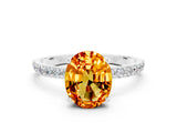 White gold Oval Cut Citrine Solitaire Ring with Pave Band and Four Prong Setting_24