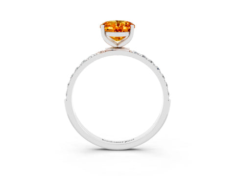 White gold Oval Cut Citrine Solitaire Ring with Pave Band and Four Prong Setting_27