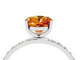 White gold Oval Cut Citrine Solitaire Ring with Pave Band and Four Prong Setting_28