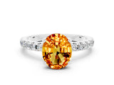 White gold Oval Cut Citrine Solitaire Ring with Round  Pavé Band and Four-Prong Setting_48