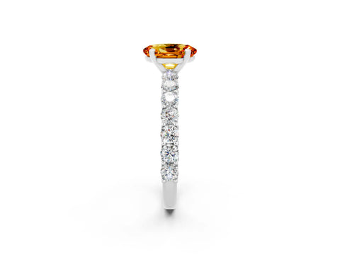White gold Oval Cut Citrine Solitaire Ring with Shared Prong Pavé Band and Four-Prong Setting_2