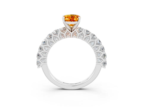 White gold Oval Cut Citrine Solitaire Ring with Shared Prong Pavé Band and Four-Prong Setting_3