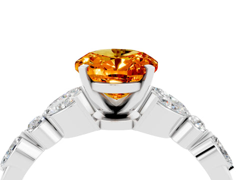 White gold Oval Cut Citrine Solitaire Ring with Side Stones and Four-Prong Setting_34