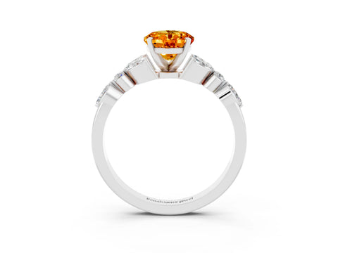 White gold Oval Cut Citrine Solitaire Ring with Side Stones and Four-Prong Setting_38
