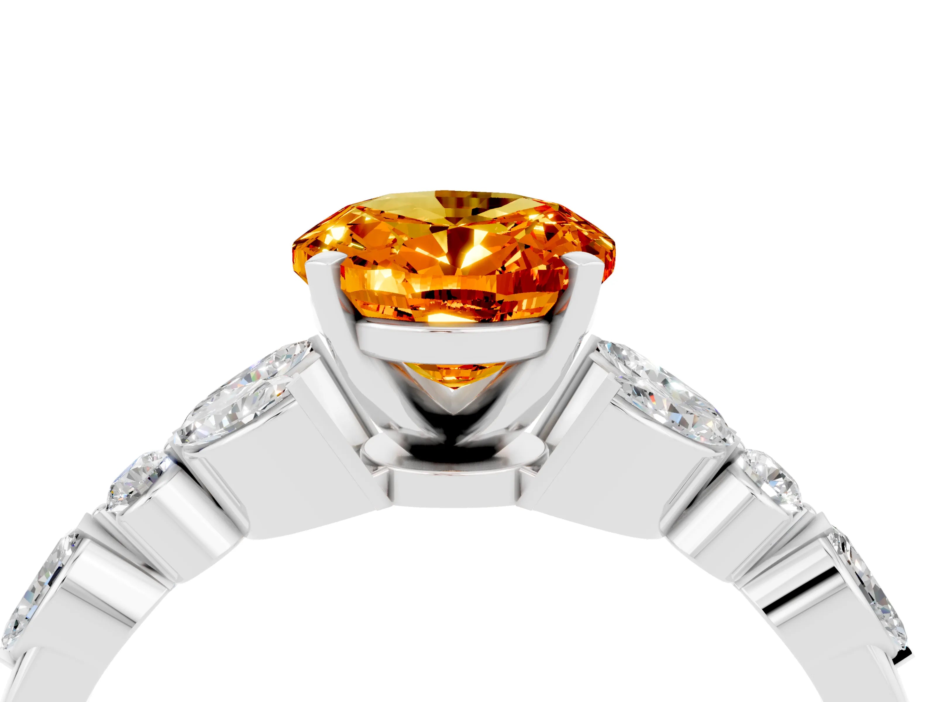 White gold Oval Cut Citrine Solitaire Ring with Side Stones and Four-Prong Setting_39