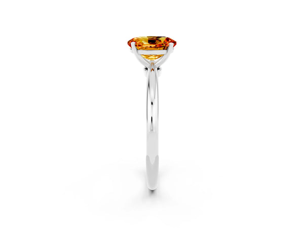 White gold Oval Cut Citrine Solitaire Ring with Six-Prong Setting and Classic Band