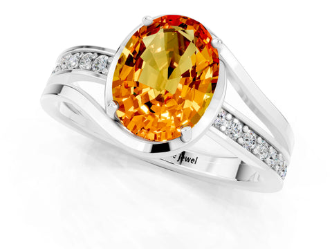 White gold Oval Cut Citrine Solitaire Ring with Split Shank and Prong Setting_1