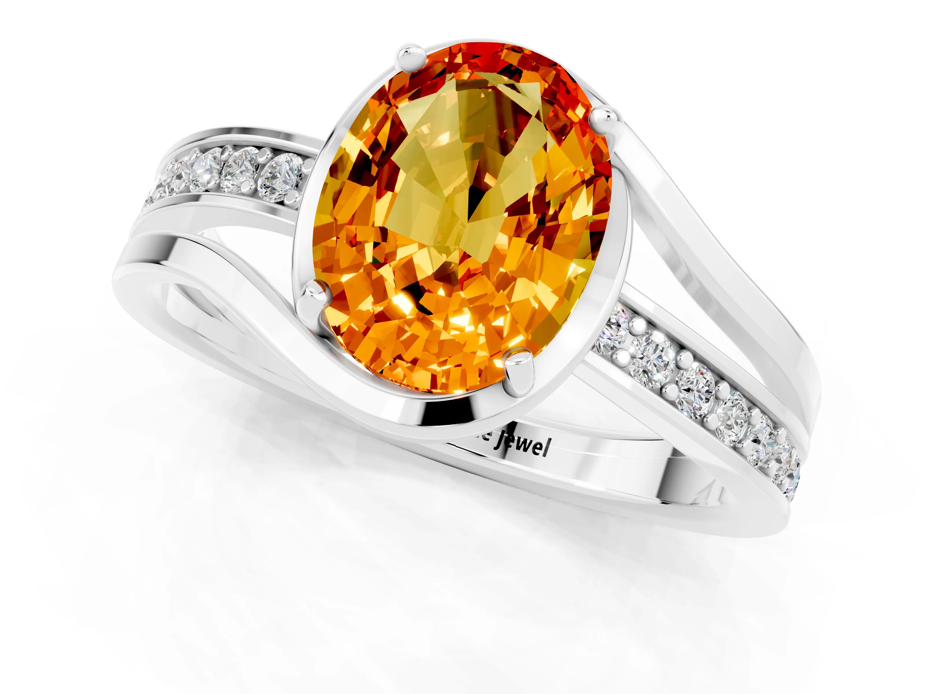 White gold Oval Cut Citrine Solitaire Ring with Split Shank and Prong Setting_1