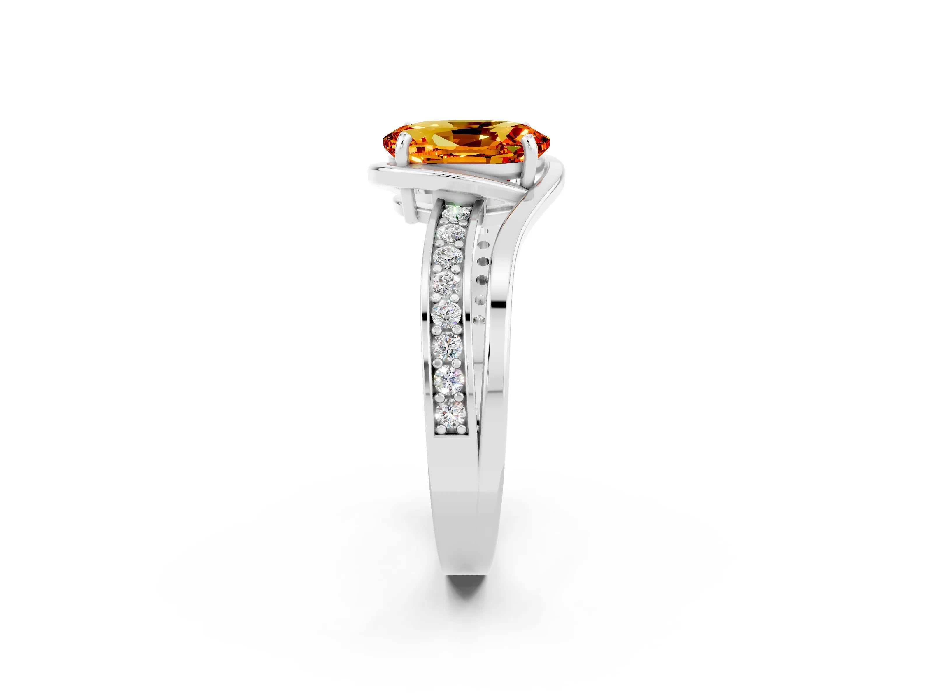 White gold Oval Cut Citrine Solitaire Ring with Split Shank and Prong Setting_2