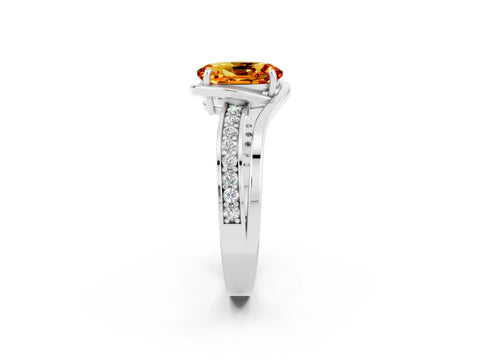 White gold Oval Cut Citrine Solitaire Ring with Split Shank and Prong Setting_2