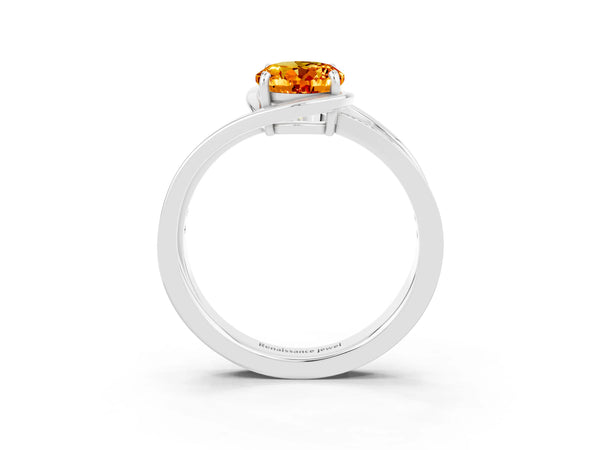 Platinum Oval Cut Citrine Solitaire Ring with Split Shank and Prong Setting