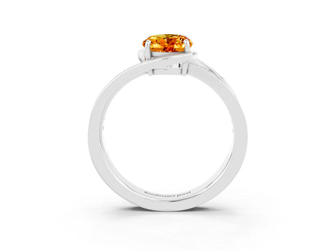 White gold Oval Cut Citrine Solitaire Ring with Split Shank and Prong Setting_3