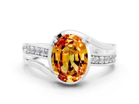 White gold Oval Cut Citrine Solitaire Ring with Split Shank and Prong Setting