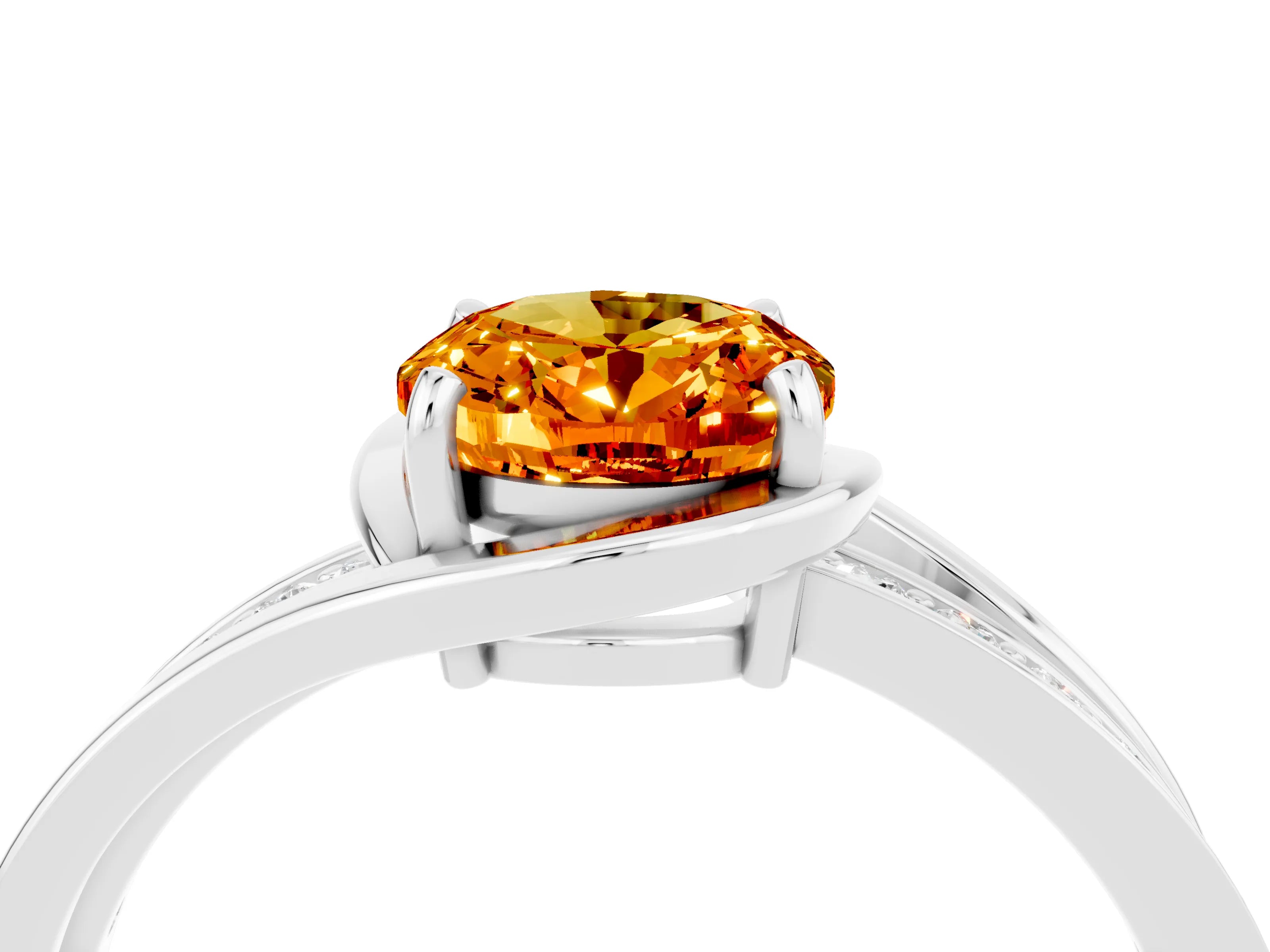 White gold Oval Cut Citrine Solitaire Ring with Split Shank and Prong Setting_4