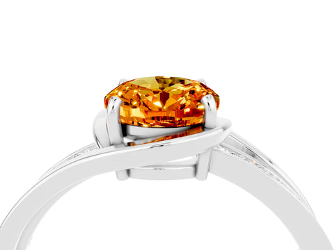 White gold Oval Cut Citrine Solitaire Ring with Split Shank and Prong Setting_4