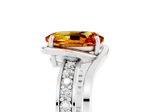 White gold Oval Cut Citrine Solitaire Ring with Split Shank and Prong Setting_5
