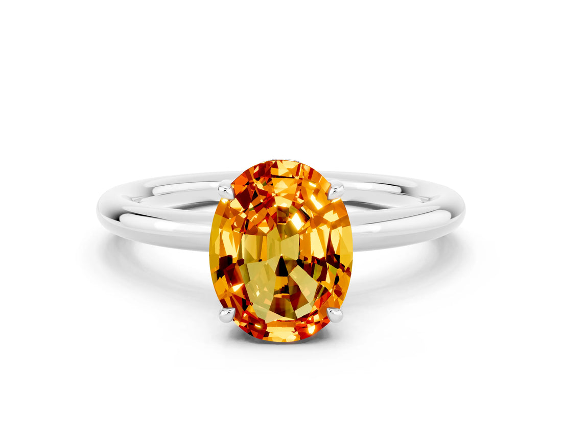 White gold Oval Cut Citrine Solitaire Ring with Thin Band and Four-Prong Setting_12