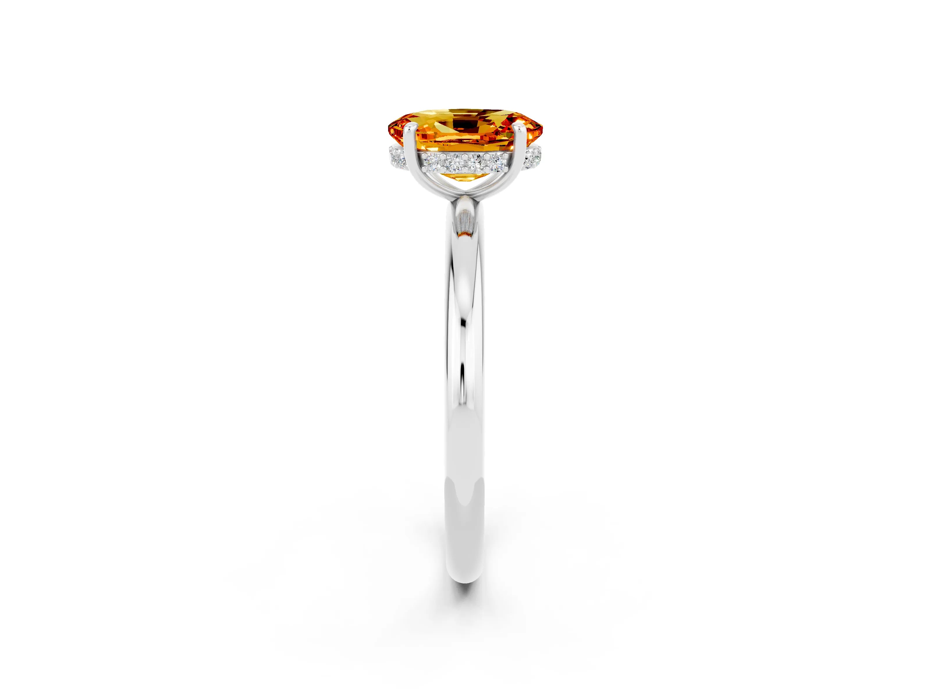 White gold Oval Cut Citrine Solitaire Ring with Thin Band and Four-Prong Setting_14