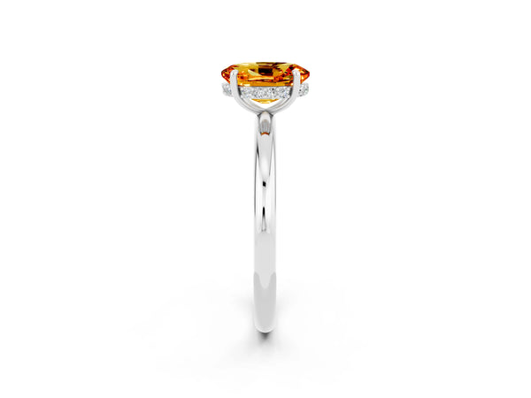 White gold Oval Cut Citrine Solitaire Ring with Thin Band and Four-Prong Setting