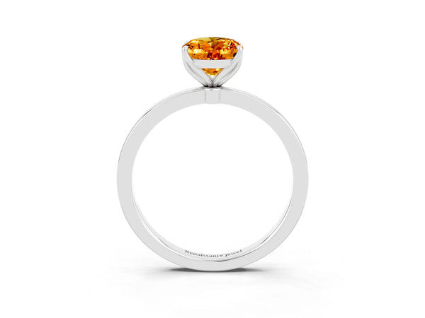 White gold Oval Cut Citrine Solitaire Ring with Thin Band and Prong Setting