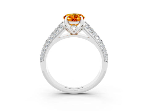 White gold Oval Cut Citrine Solitaire Ring with Three-Row Pavé Band and Four-Prong Setting_15