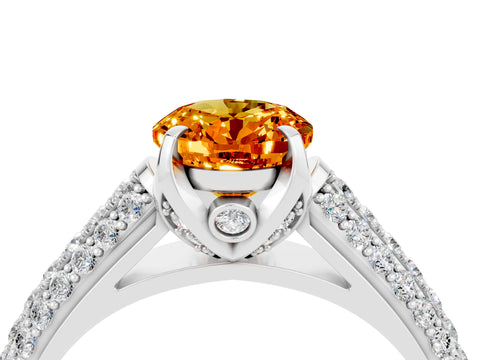 White gold Oval Cut Citrine Solitaire Ring with Three-Row Pavé Band and Four-Prong Setting_16