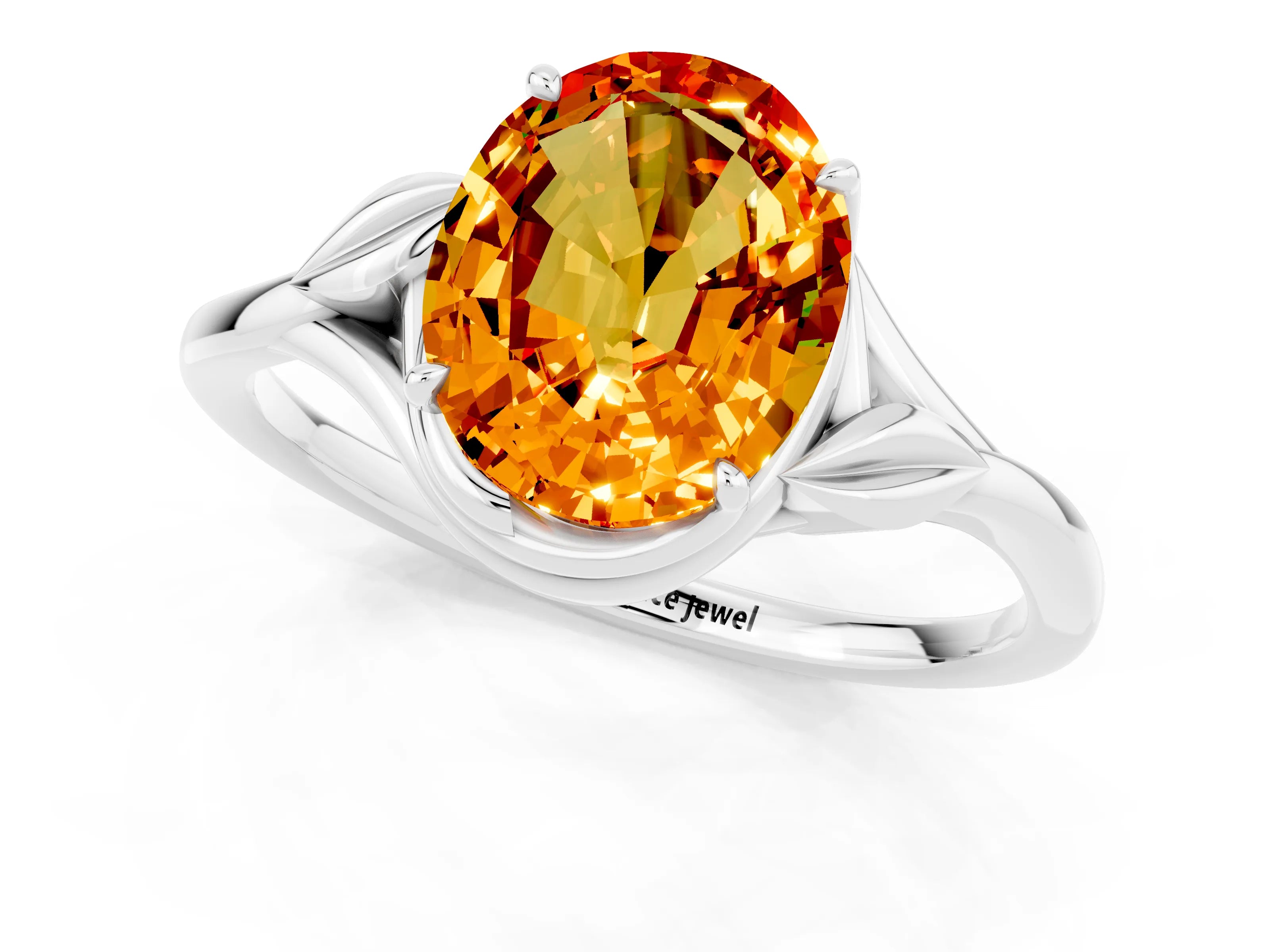 White gold Oval Cut Citrine Solitaire Ring with Twist Band and Four-Prong Setting_13